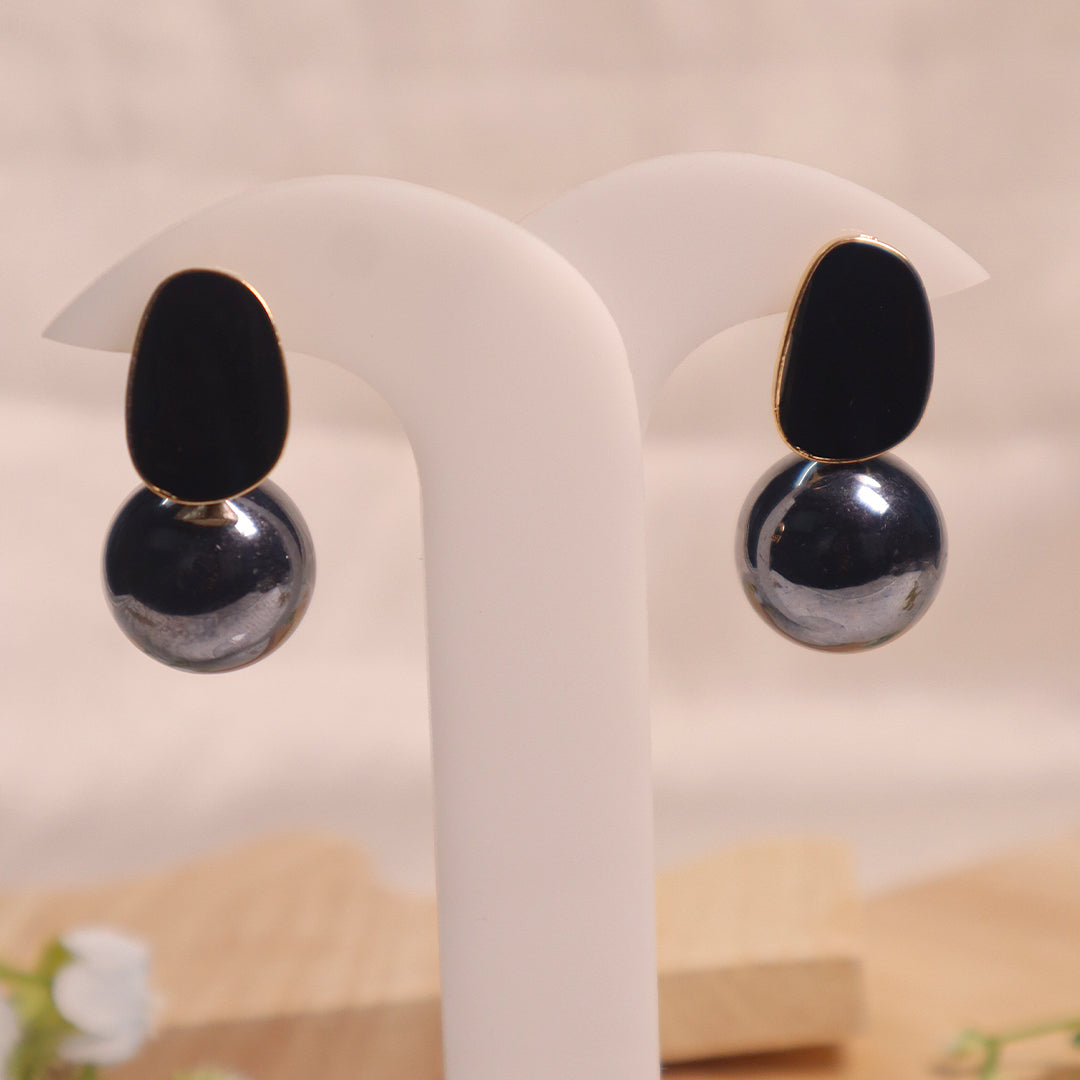 Black Enamel & Faux Pearl Drop Earrings
