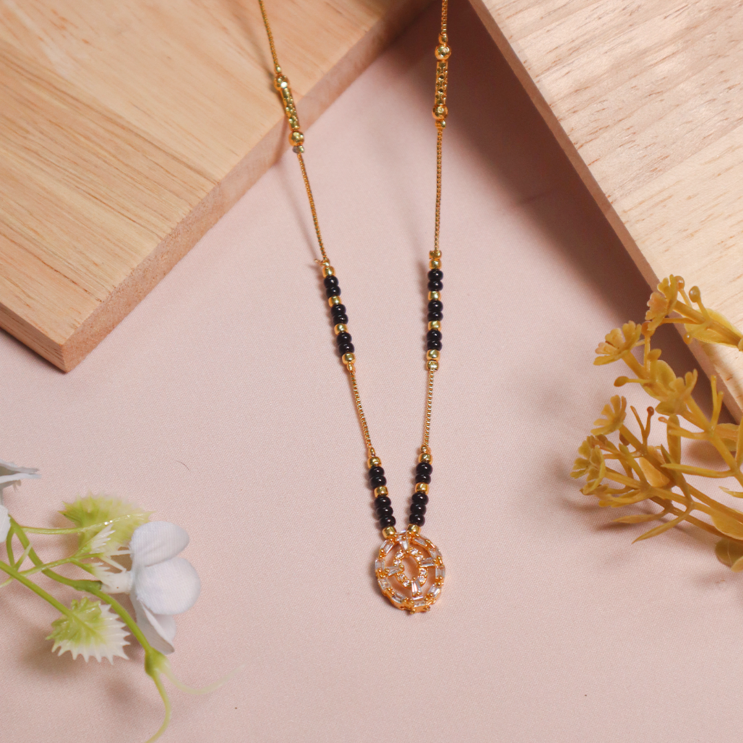 Gold Plated Oval American Diamond Manglasutra