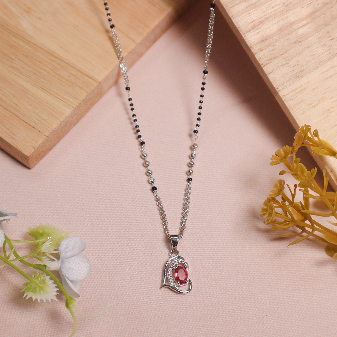Silver Plated Ruby Heart American Diamond Manglasutra