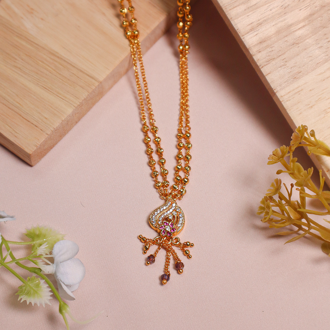 Golden Beaded Double Chain American Diamon Manglasutra