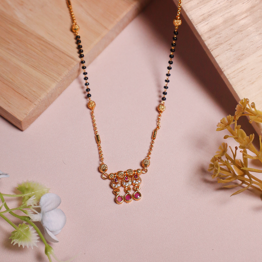 Gold Plated Classic Ruby Tassel American Diamond Manglasutra