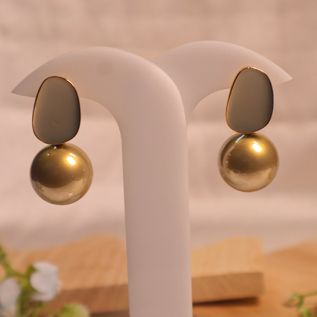 Mint Green Enamel & Faux Pearl Drop Earrings