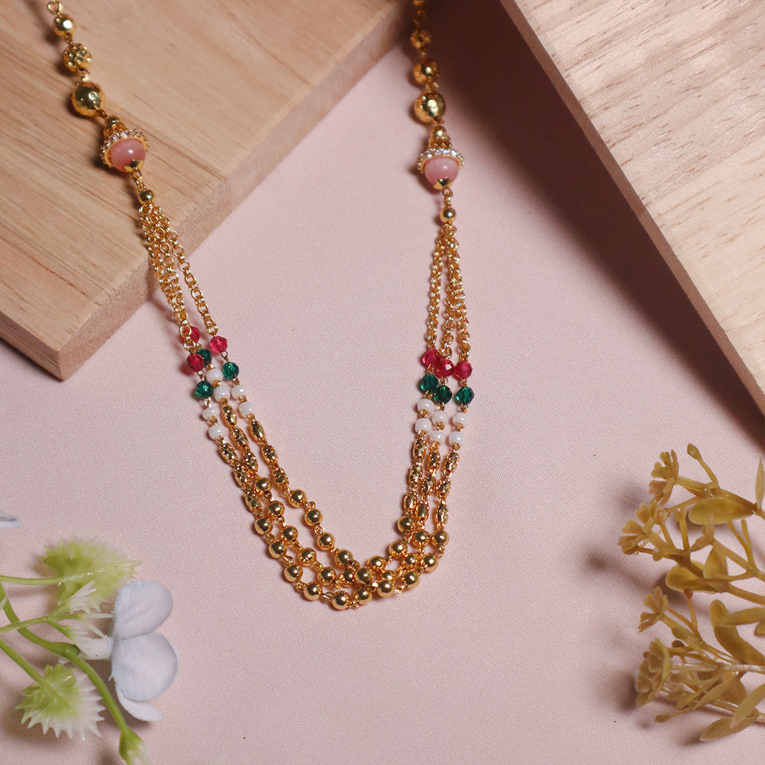 Gold Plated Four Line Golden Ball Chain Diamond Manglasutra