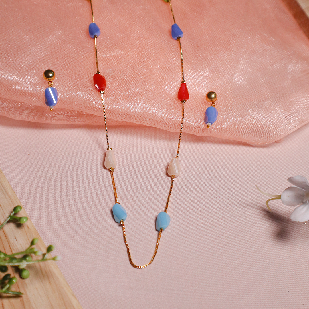 Rainbow Mist Beaded Necklace With Earrings