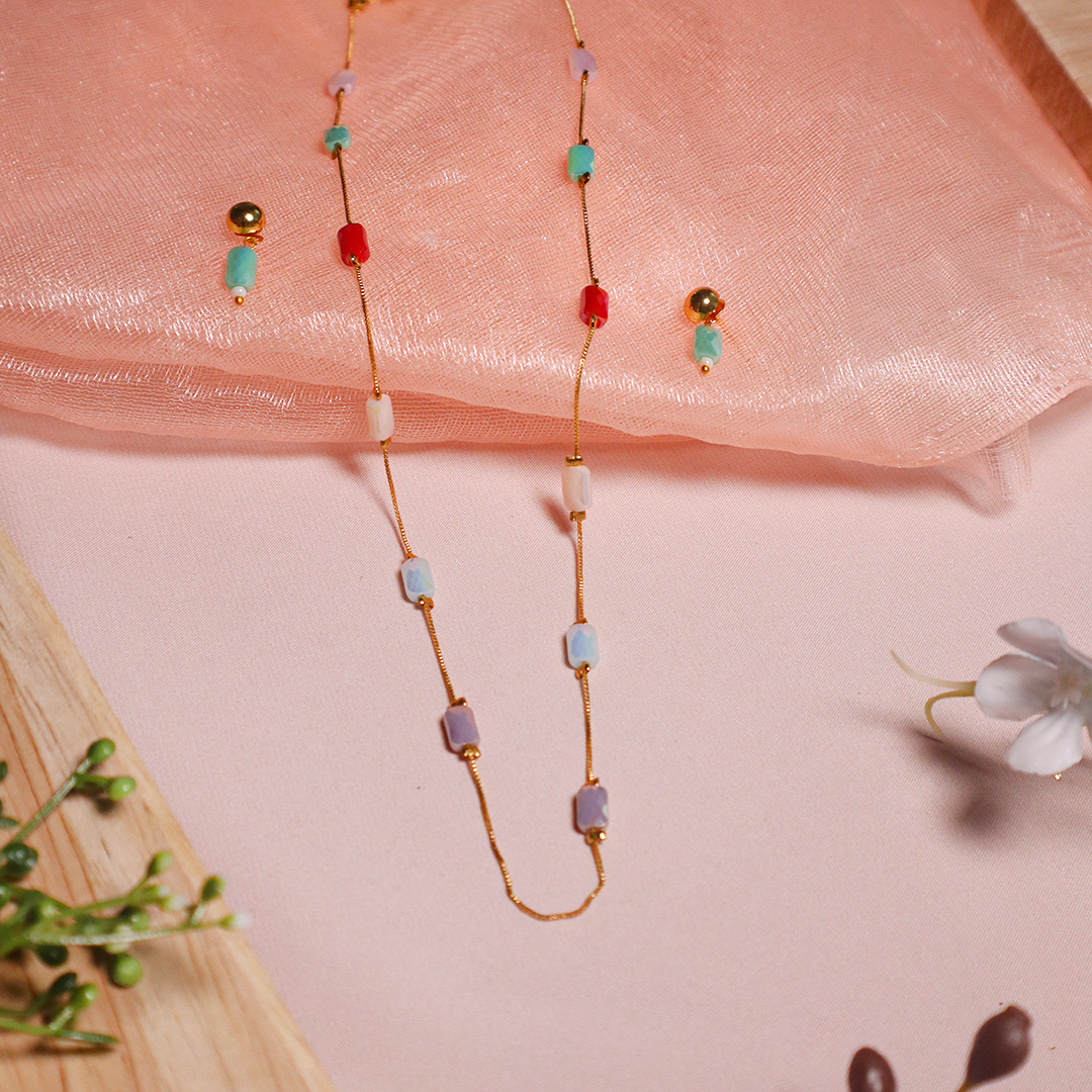 Pastel Beaded Necklace With Earrings