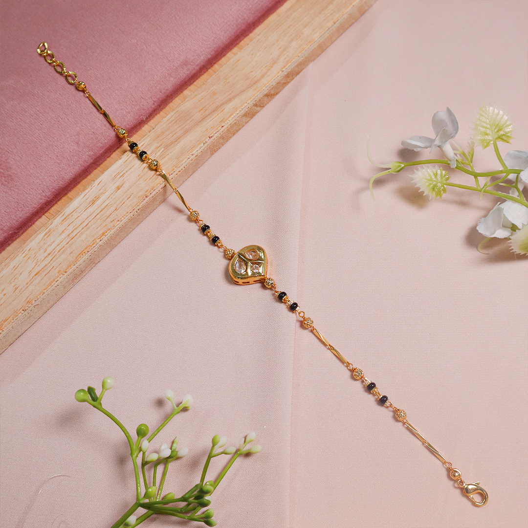 Gold Plated Kundan Drops Diamond Mangalsutra Bracelet