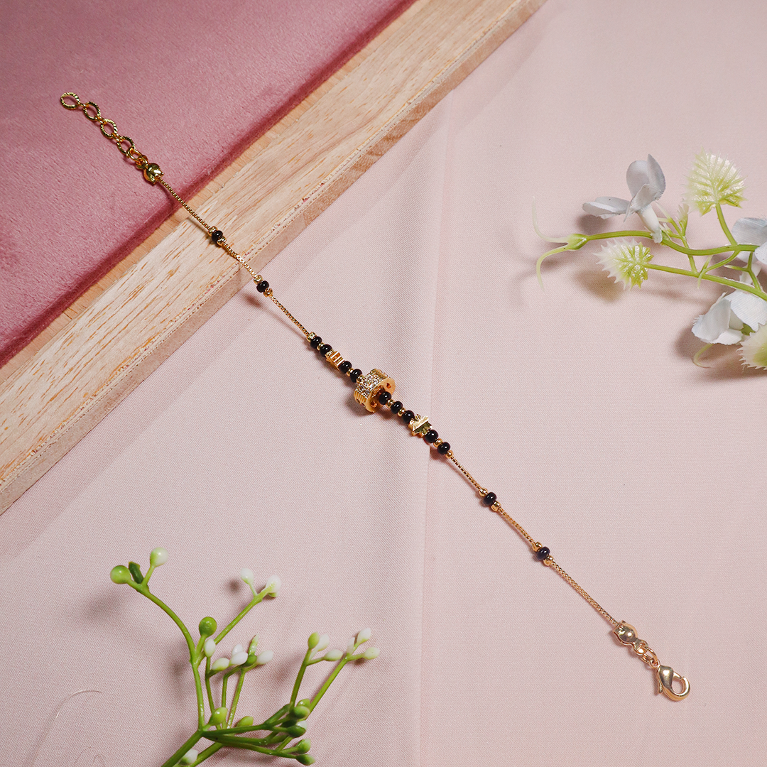 Gold Plated Barrel American Diamond Mangalsutra Bracelet
