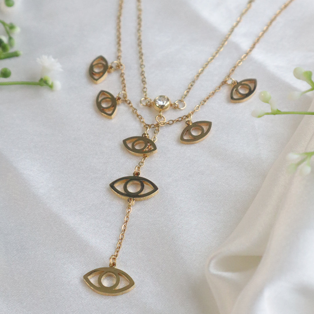 18K Gold Plated Evil Eye Layered Necklace (Anti Tarnish)