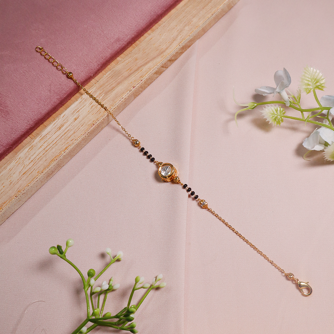Gold Plated Solitaire Round Mangalsutra Bracelet