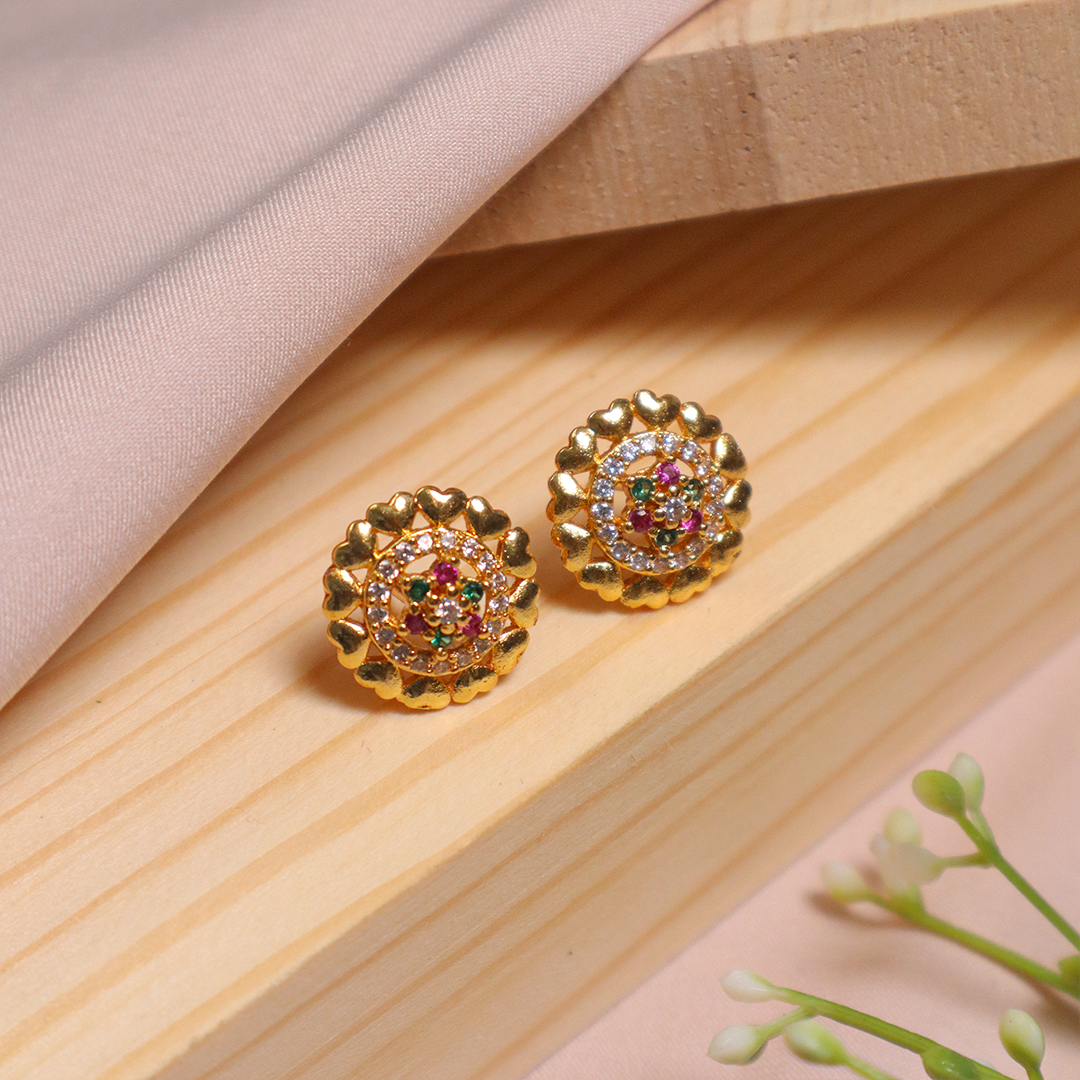 Gold Plated Floral Burst Multi-Color Stud Earrings