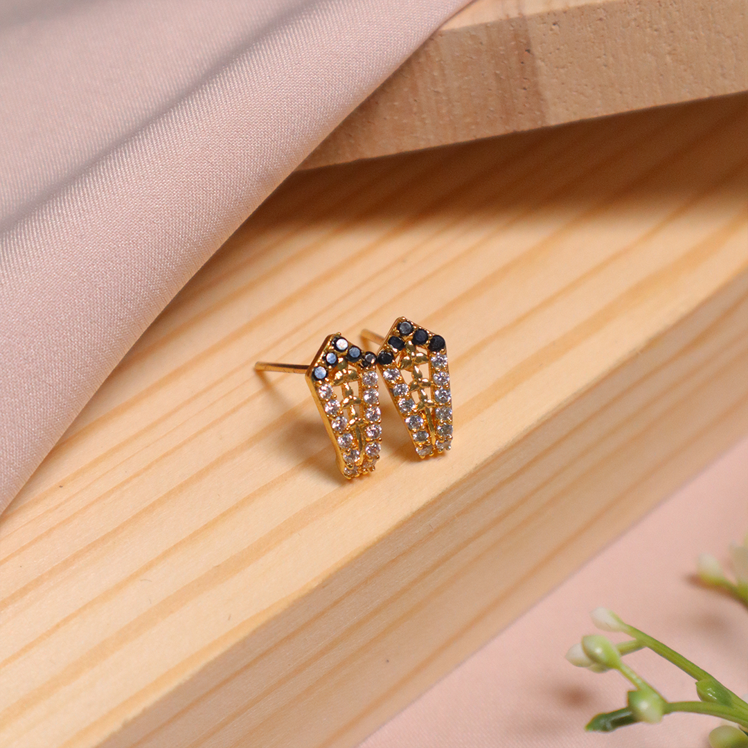 Gold Plated Hexa Diamond Stud Earrings