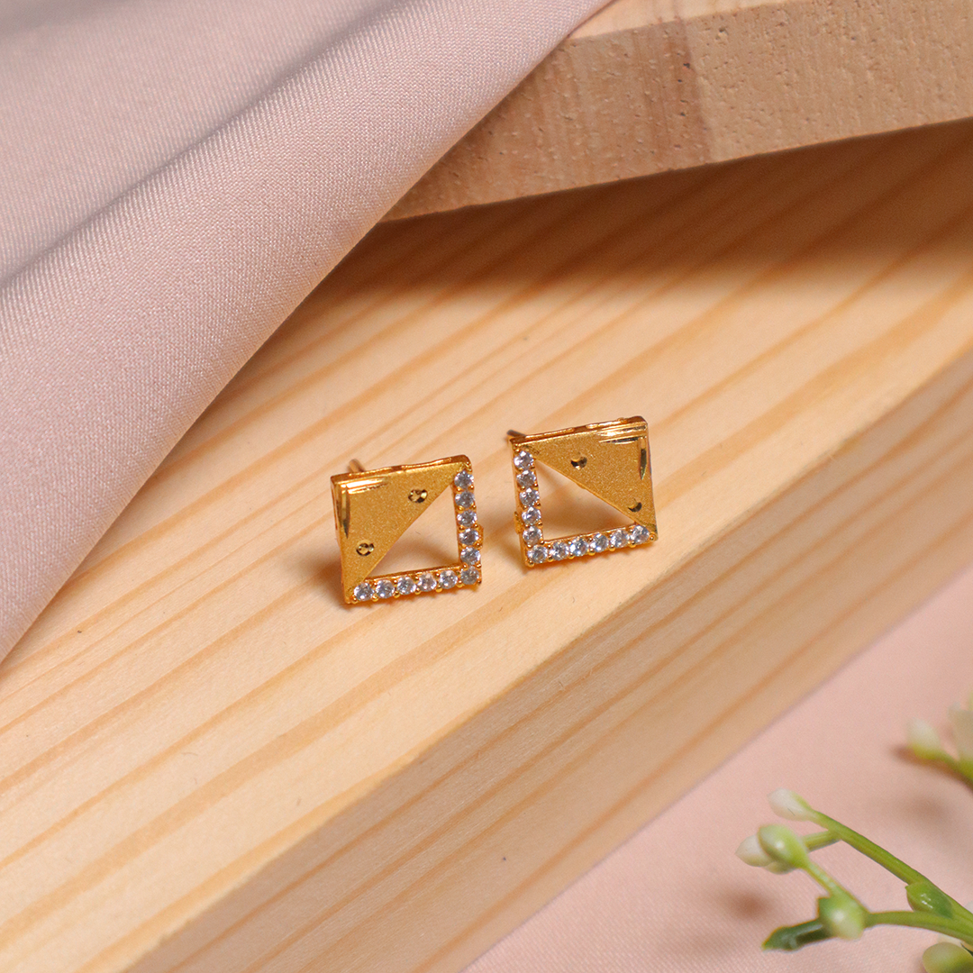 Gold Plated Geometric Triangle Diamond Stud Earrings