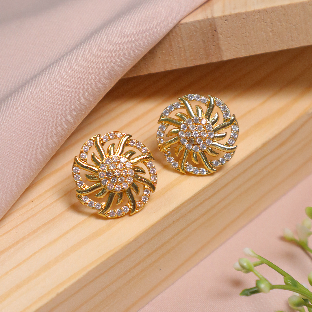 Gold Plated Sunburst Diamond Stud Earrings