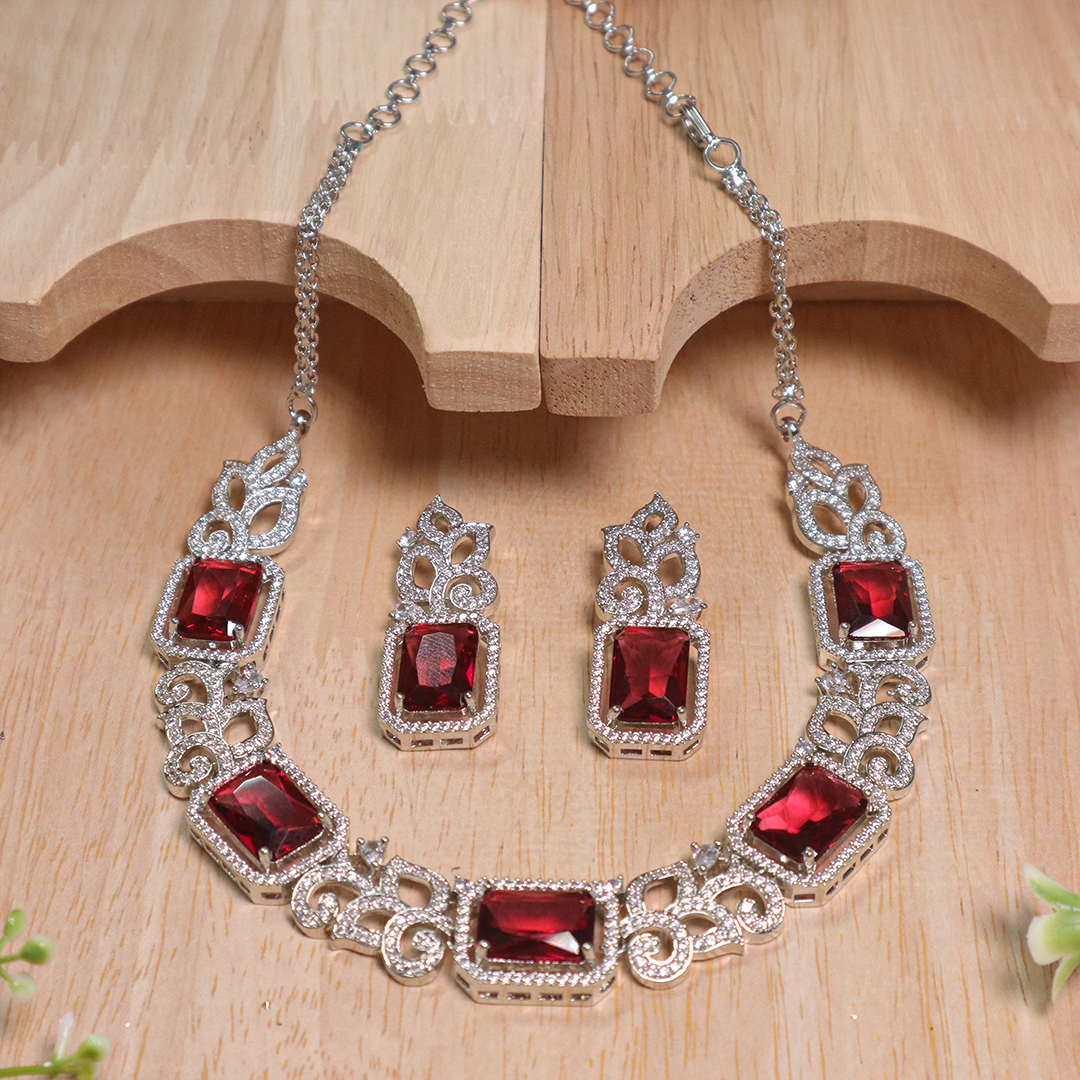 Ruby Grace American Diamond Necklace With Earrings