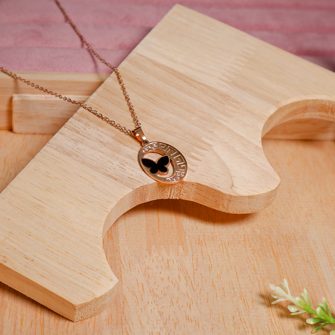 Rose Gold Midnight Flutter Pendant Necklace (Anti Tarnish)
