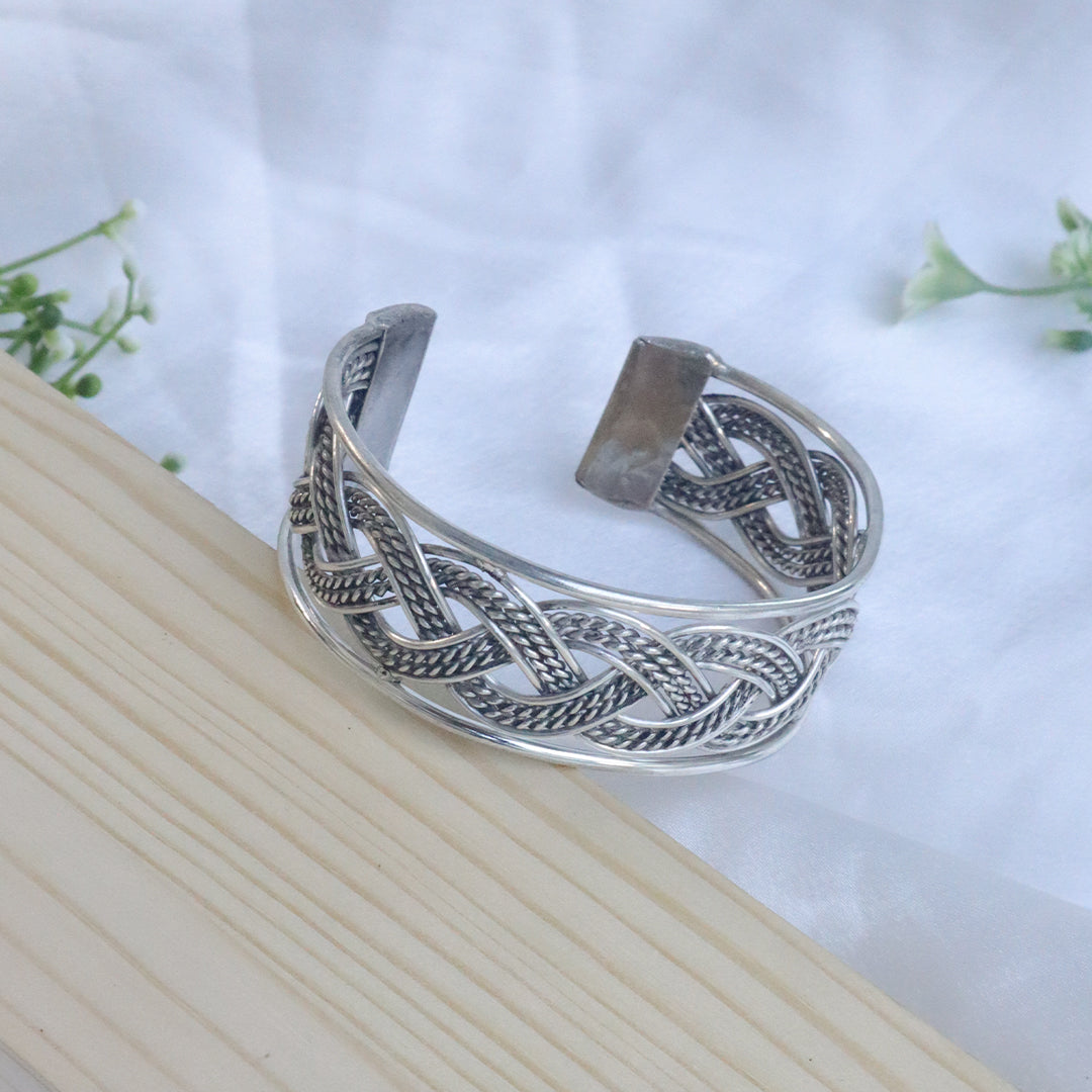 Oxidised Braided Statement Kada Bracelet
