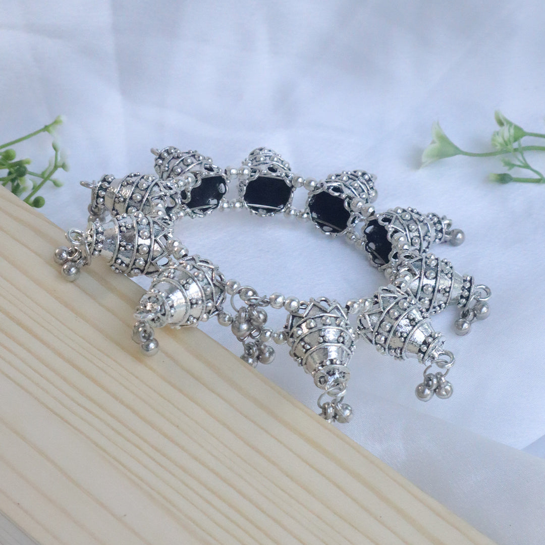 Silver Toned Jhumka Charm Bracelet