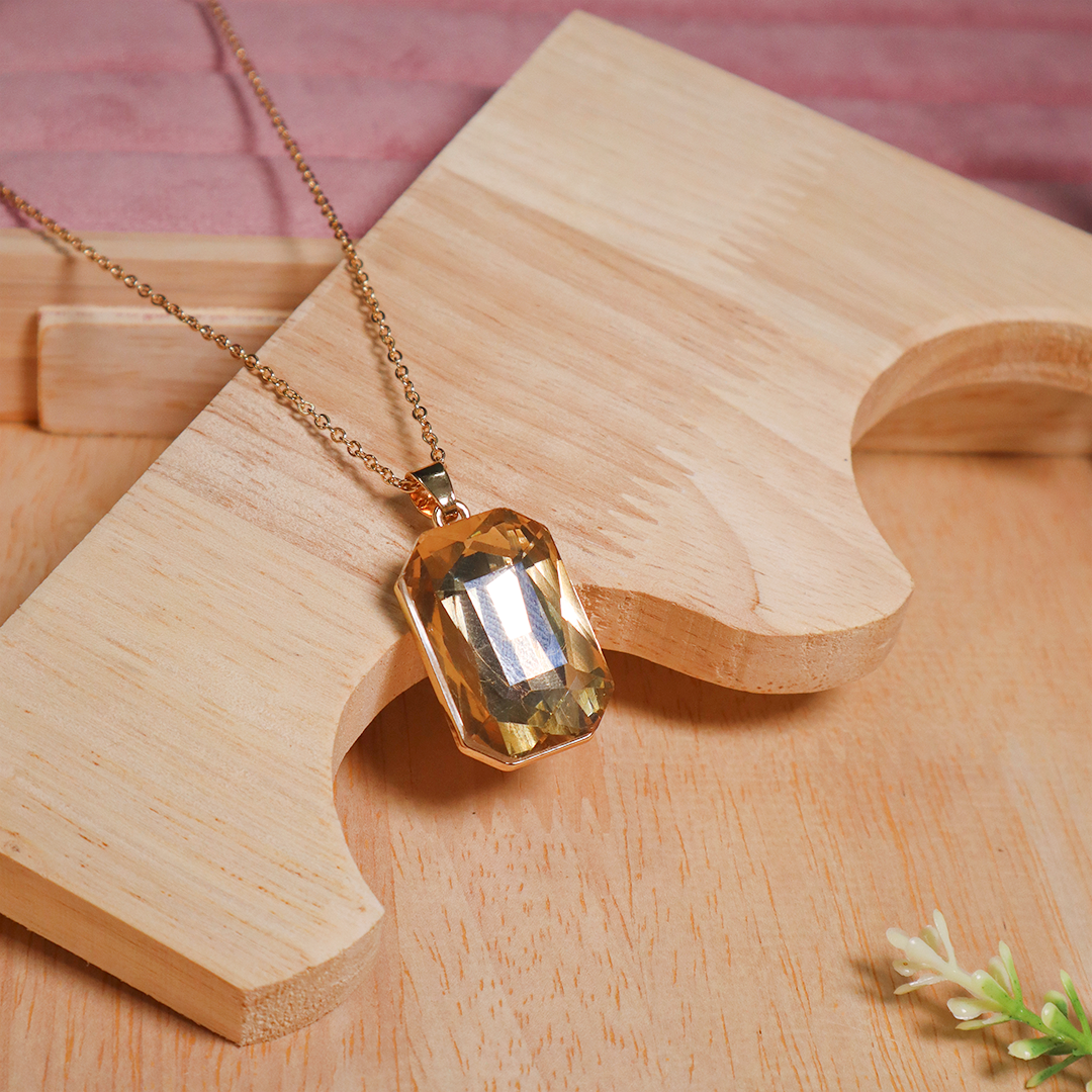 18K Gold Plated Square Gemstone Pendant Necklace (Anti Tarnish)