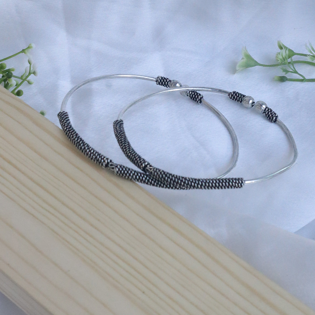 Oxidised Silver Bangle Anklet Set