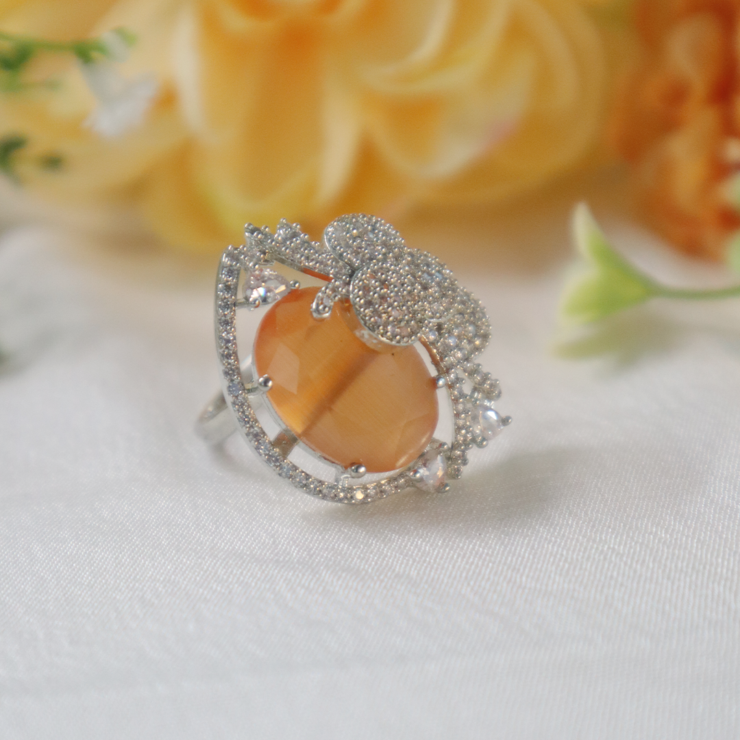 Silver Elegant Blossom American Diamond Ring