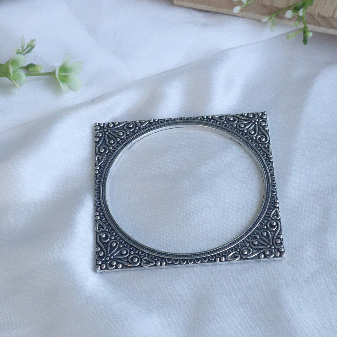 Handcrafted Oxidised Silver Square Bangle