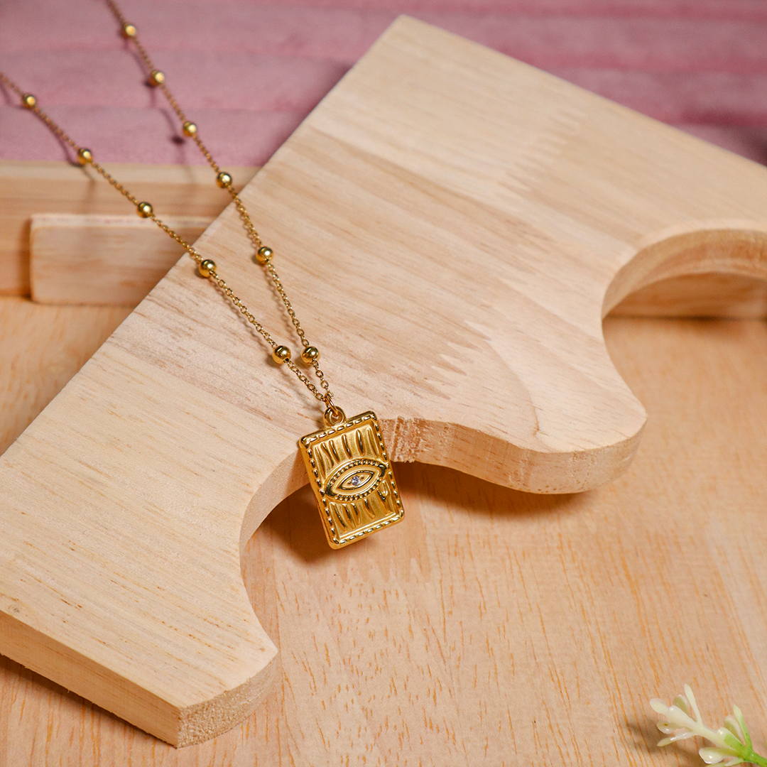 18K Gold Plated Devil's Eye Diamond Pendant Necklace (Anti Tarnish)