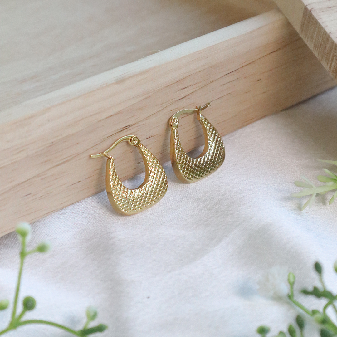 18K Gold Plated Textured Hoop Earrings