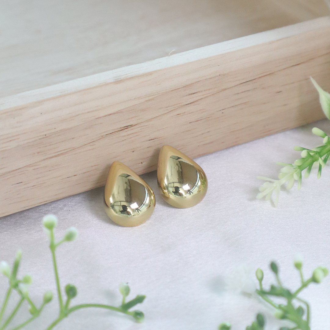 18K Gold-Plated Puffed Teardrop Studs