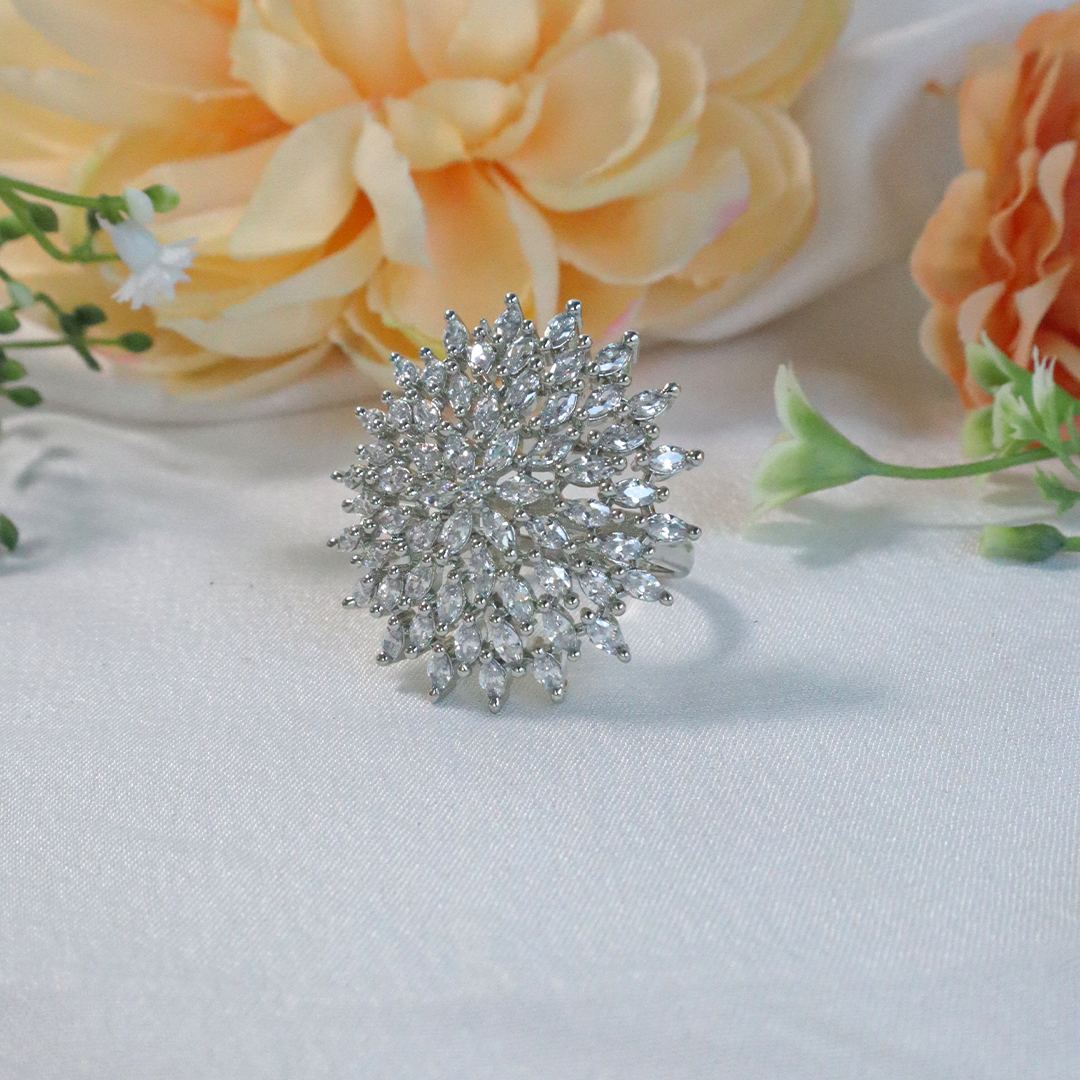 Sparkling Floral Design American Diamond Ring