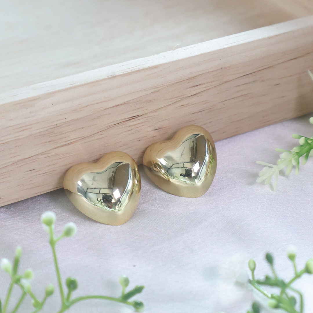 18K Gold-Plated Puffed Heart Studs
