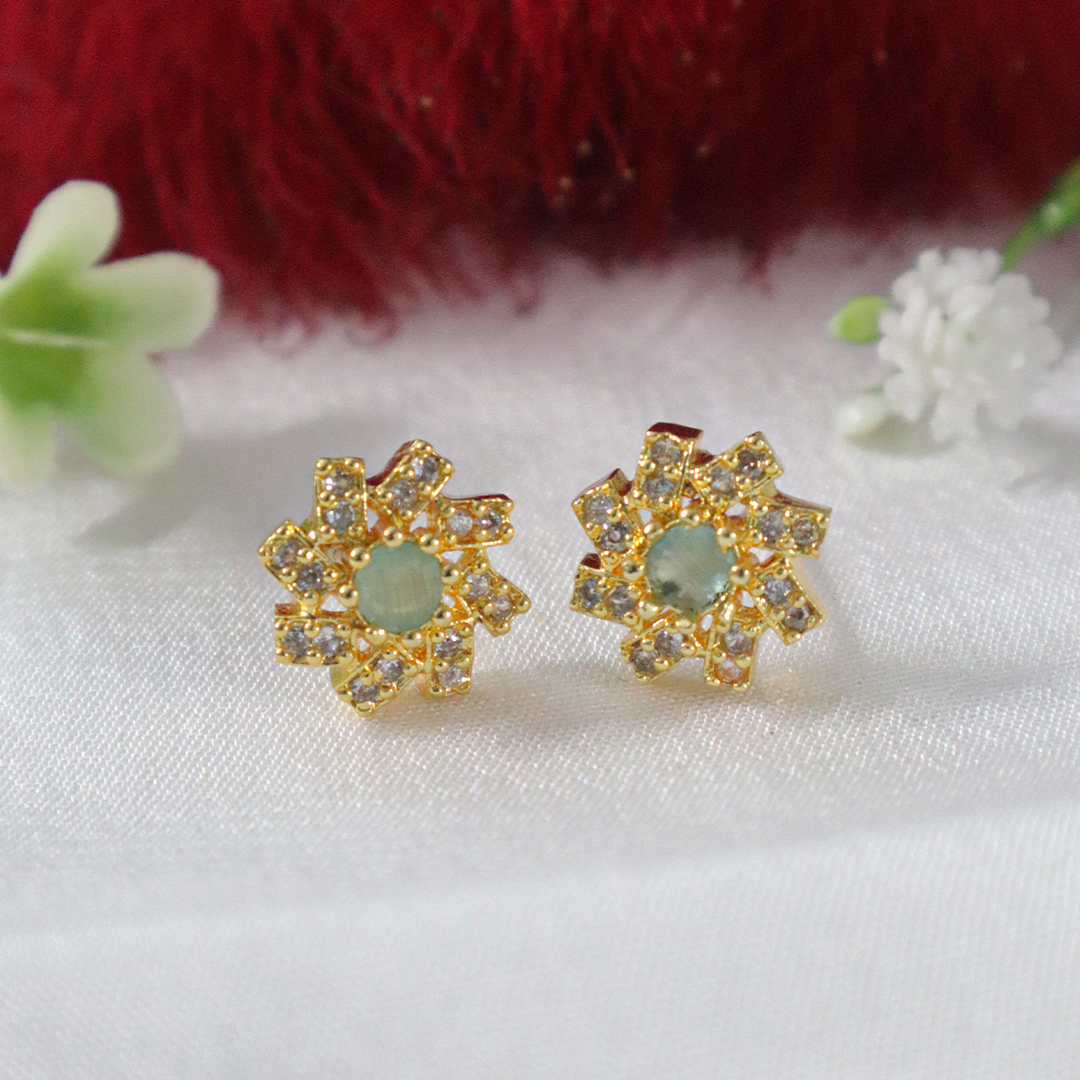 Golden Regal Blossom American Diamond Earrings