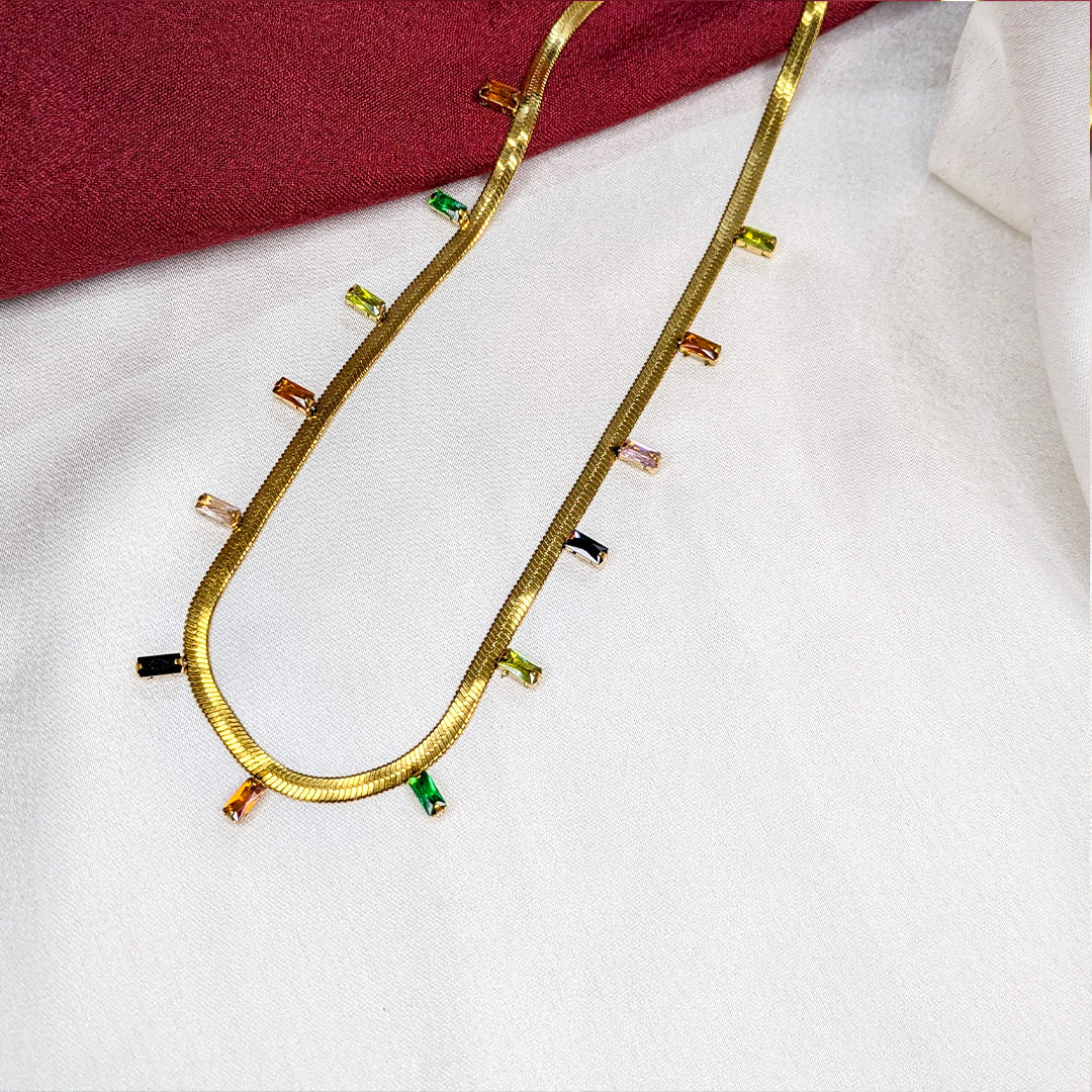 18K Gold-Plated Green Stone Necklace (Anti Tarnish)