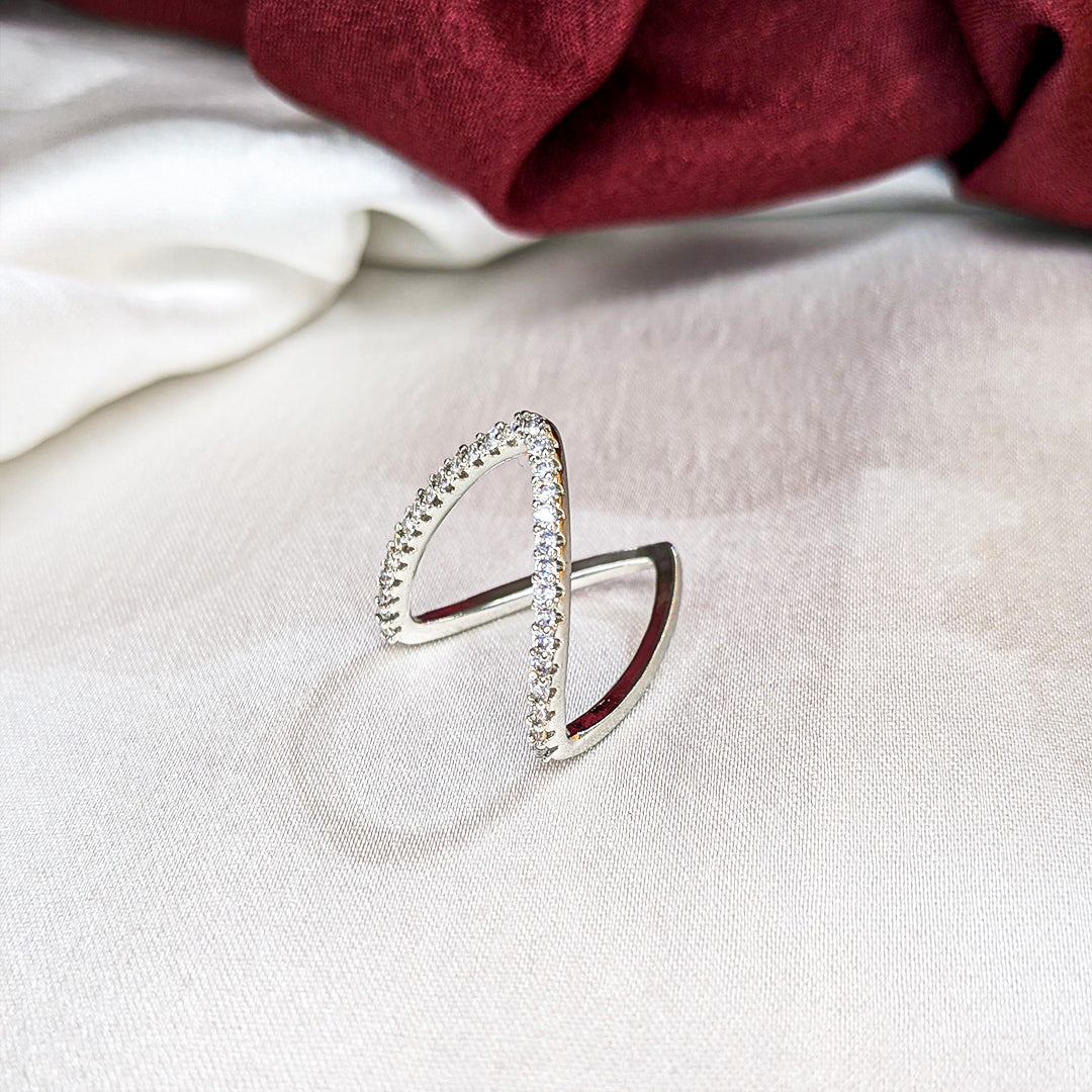 Stylish V Shape Ring with Crystal Accents For Girls & Women