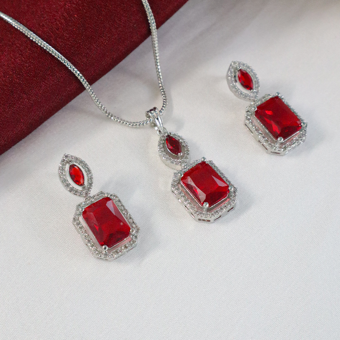 Silver SparkLite American Diamond Pendant Set