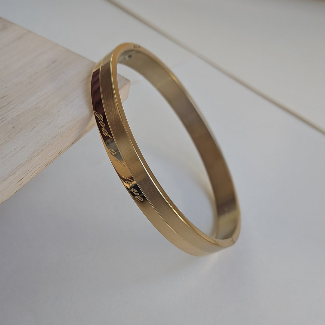 Gold Plated “God Of Love” Engraved Designer Stainless Steel Bracelet For Men