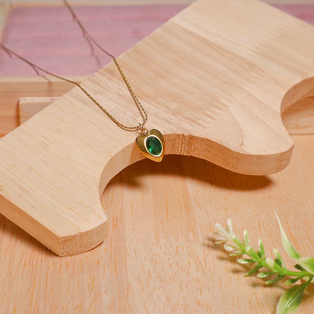 18K Gold Plated Little Golden Heart With Gem Stone (Anti Tarnish)