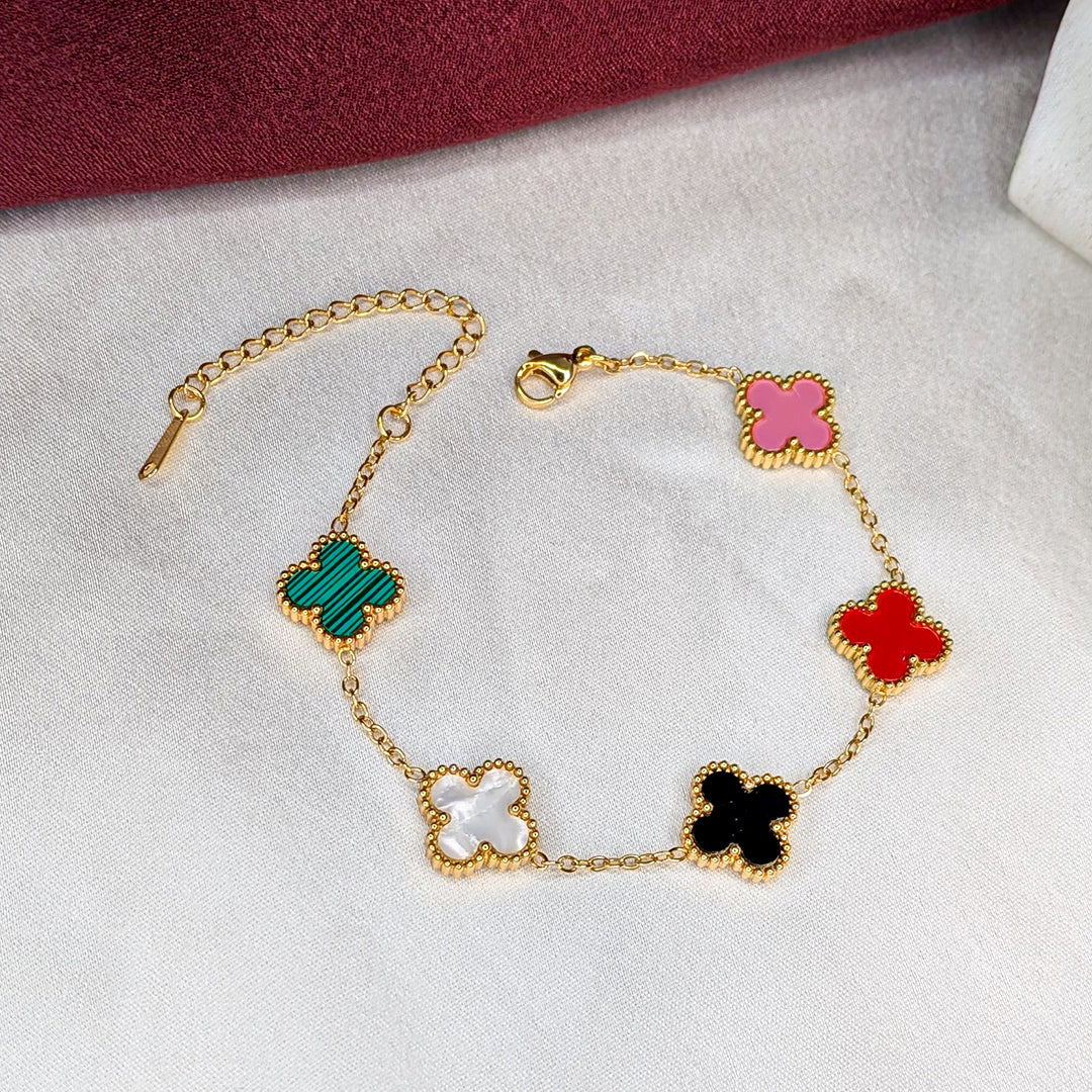 18K Gold Plated Enamel Floral Delight Bracelet (Anti Tarnish)