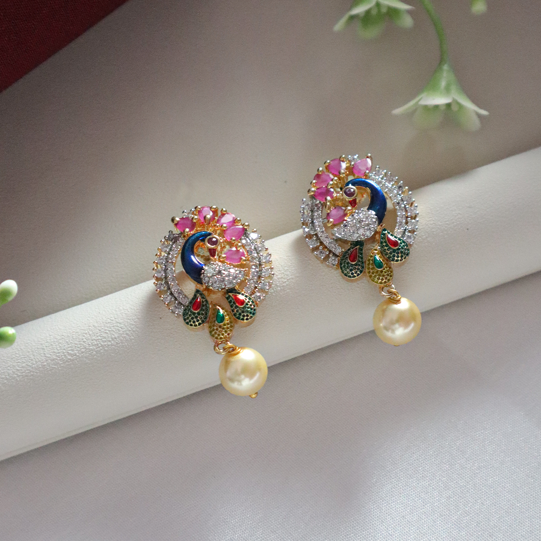 Peacock Majesty American Diamond Pendant Set