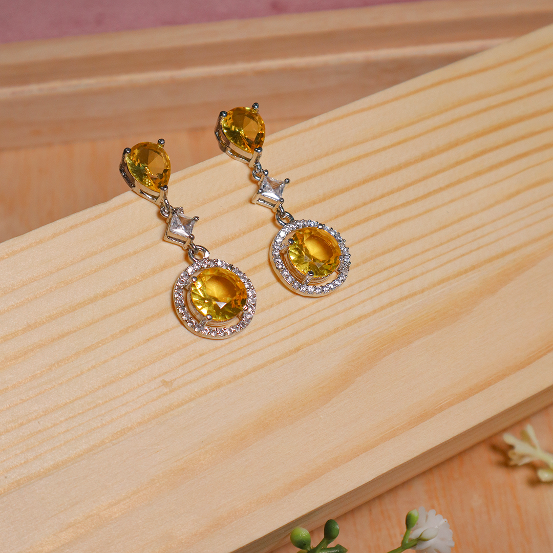 American Diamond Yellow Circle Dangle Earrings