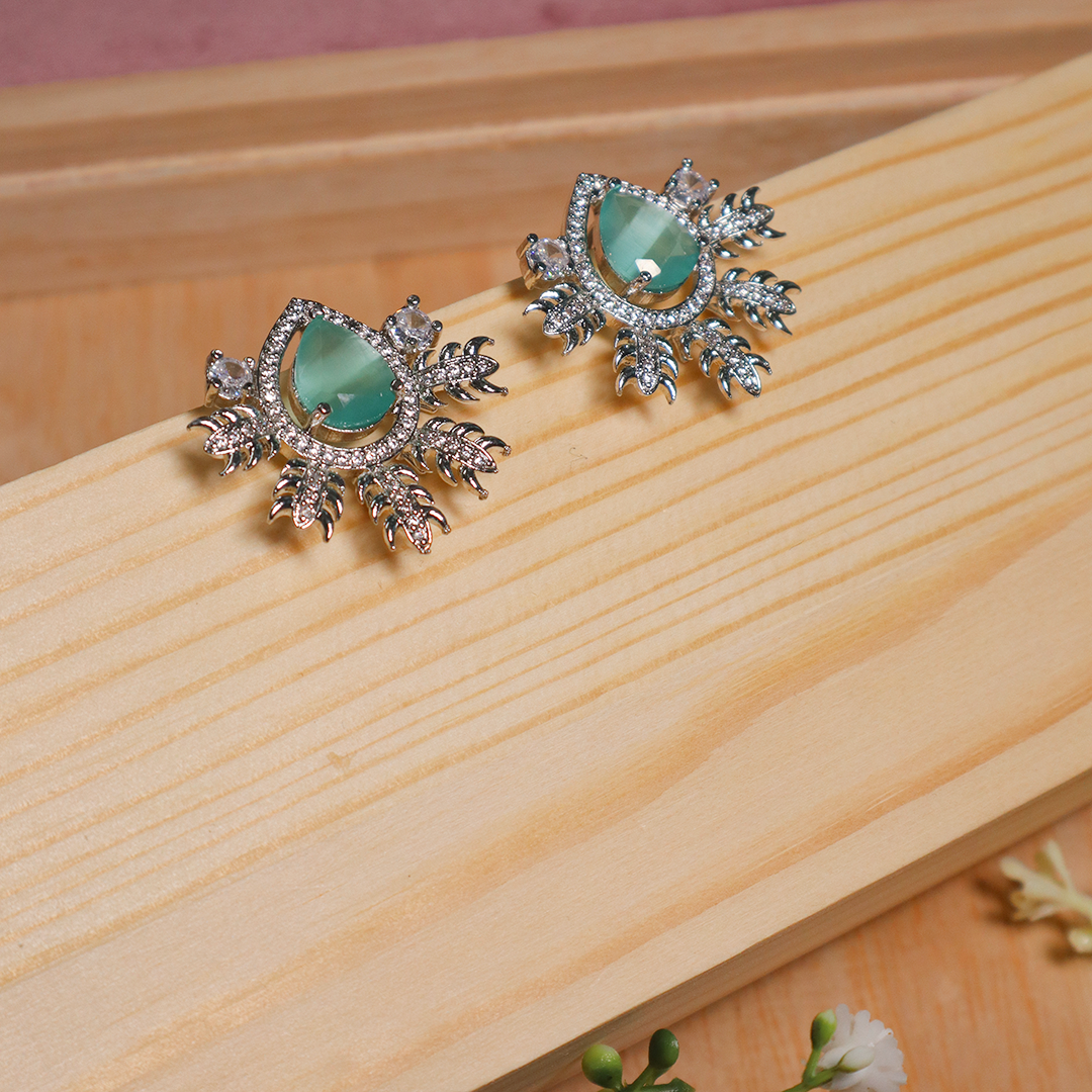 American Diamond Sea Green Teardrop Stud Earrings