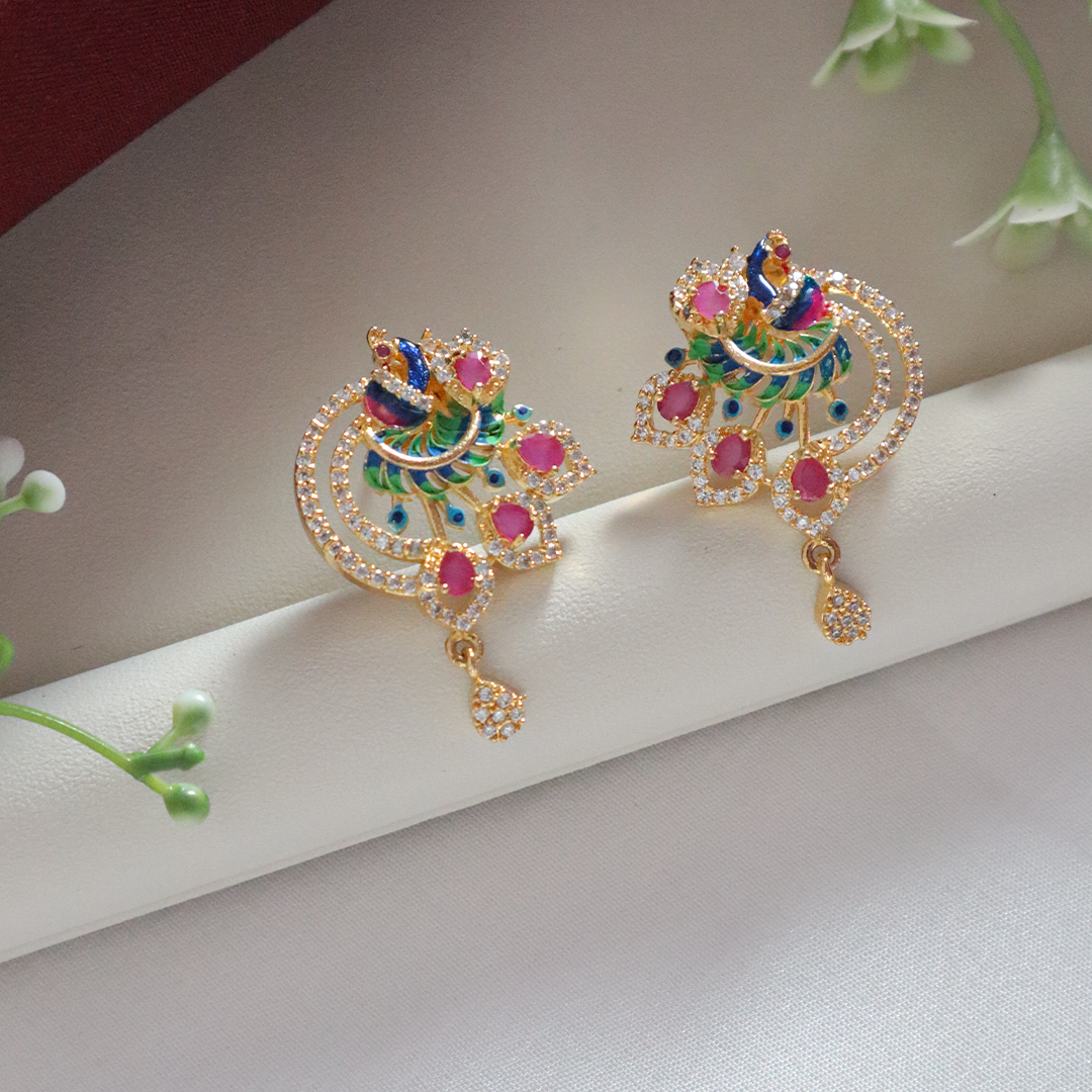 Peacock Prism American Diamond Pendant Set