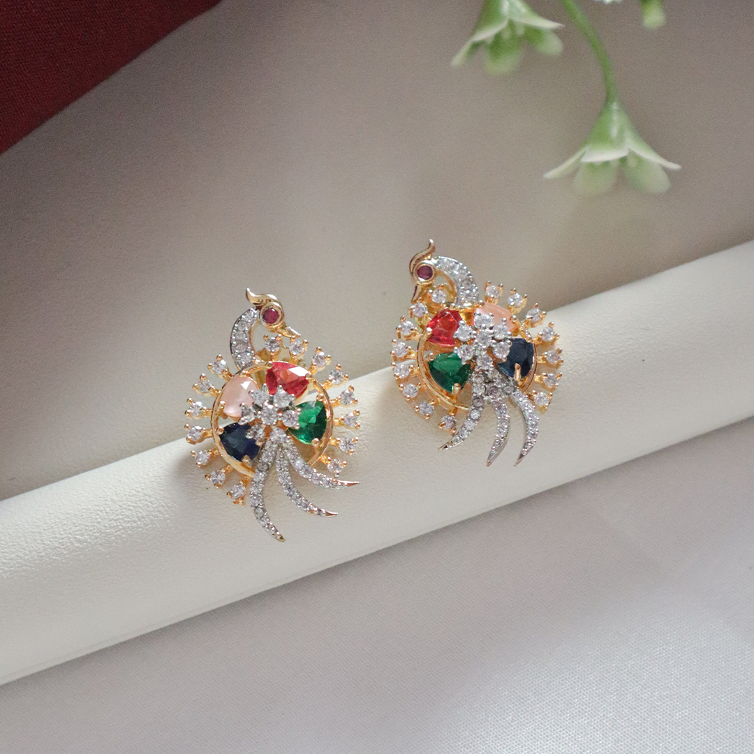 Graceful Peacock Sparkle American Diamond Pendant Set