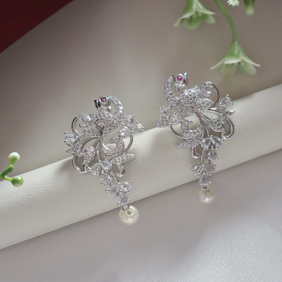 Luminous Peacock Silver American Diamond Jewelry Set