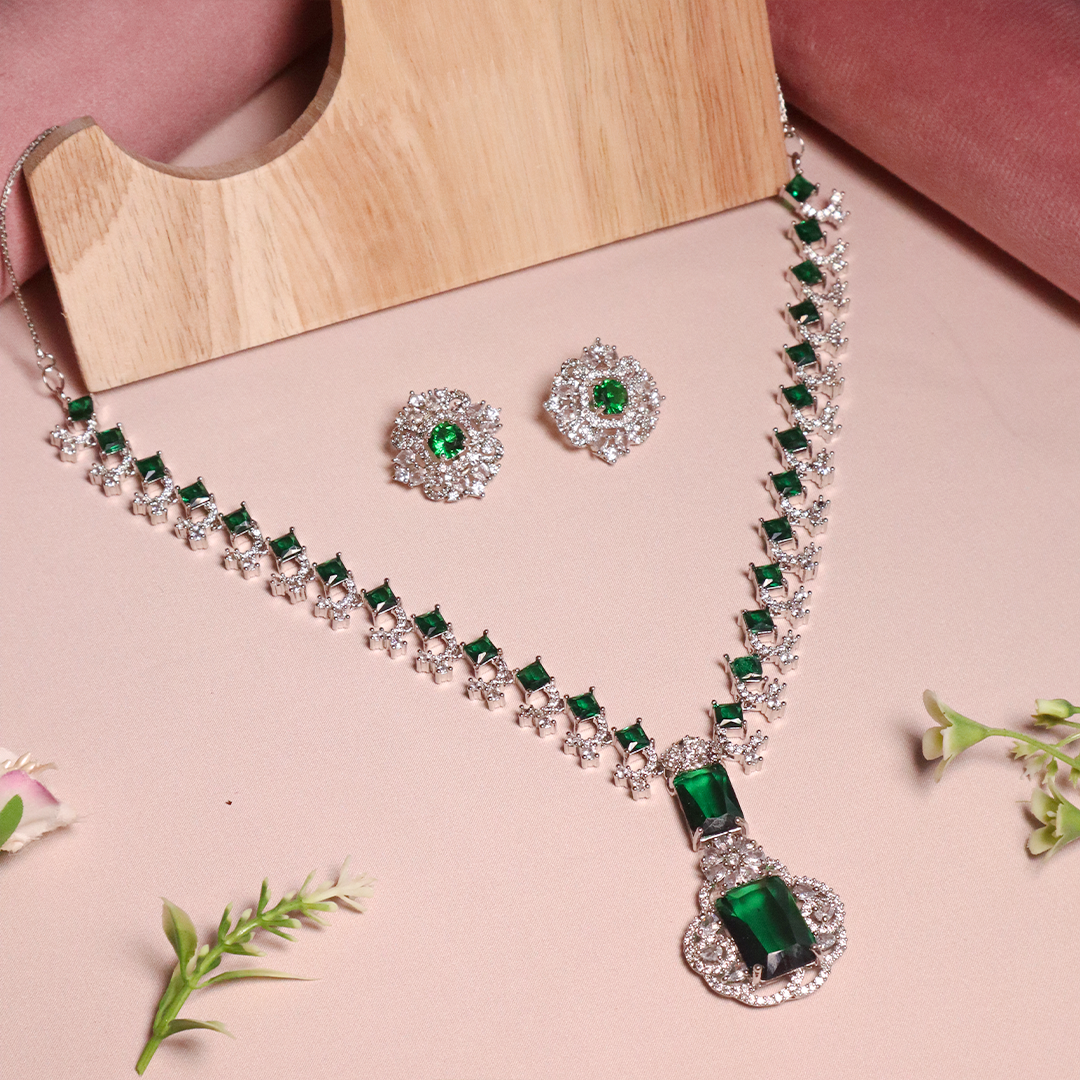 Nita Ambani Inspired American Diamond Necklace With Stud Earrings