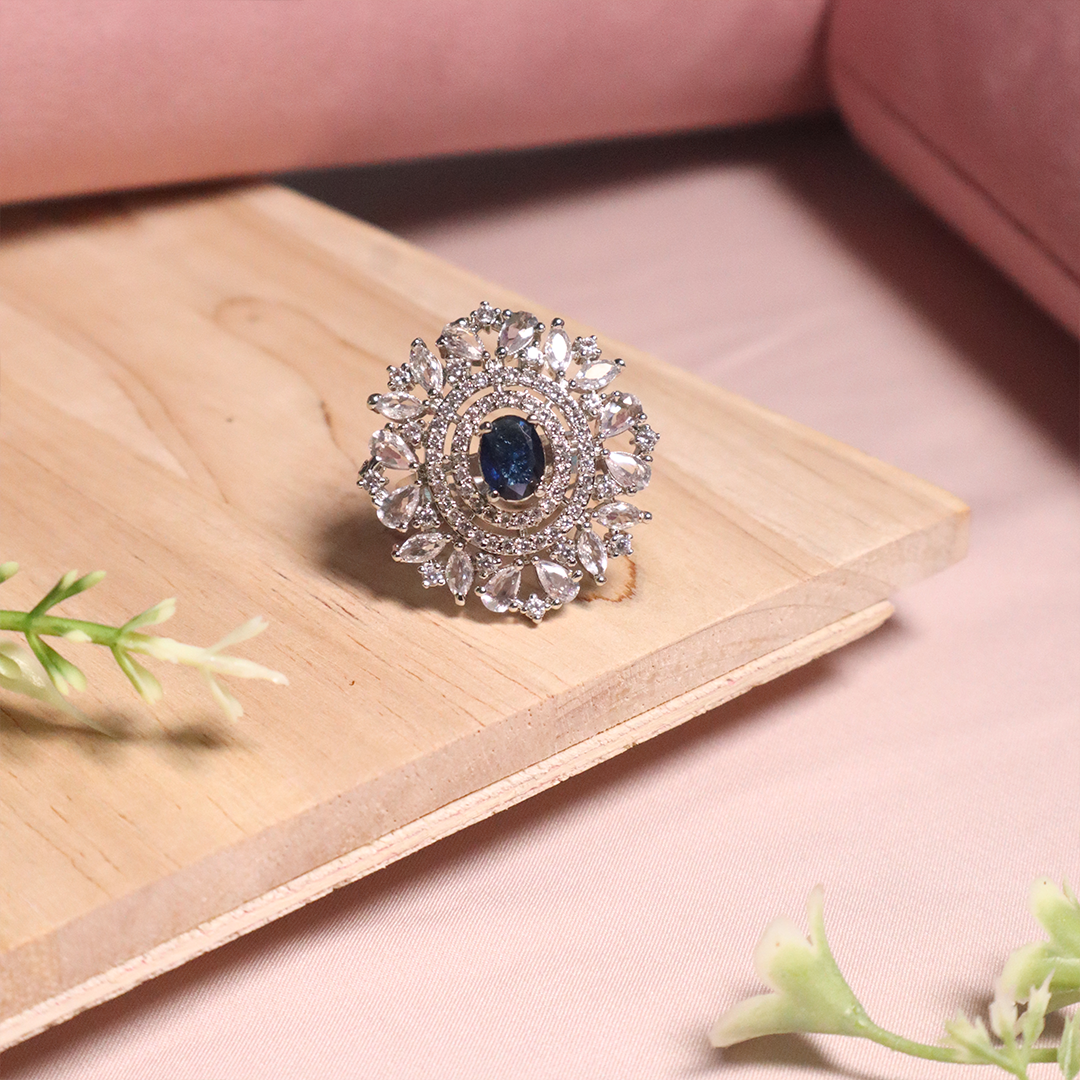 AD Round Ring with Blue Stone