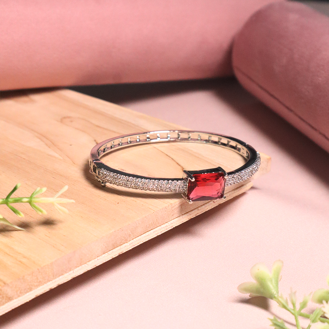 Rhodium Plated American Diamond With Gemstone Studded Bracelet