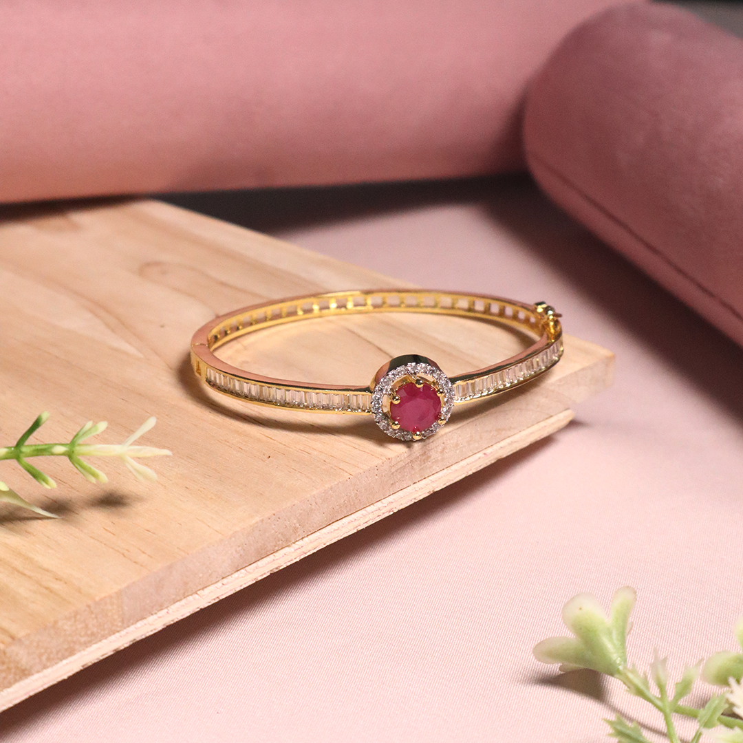 Gold Plated American Diamond Ethnic Kundan Studded Bracelet