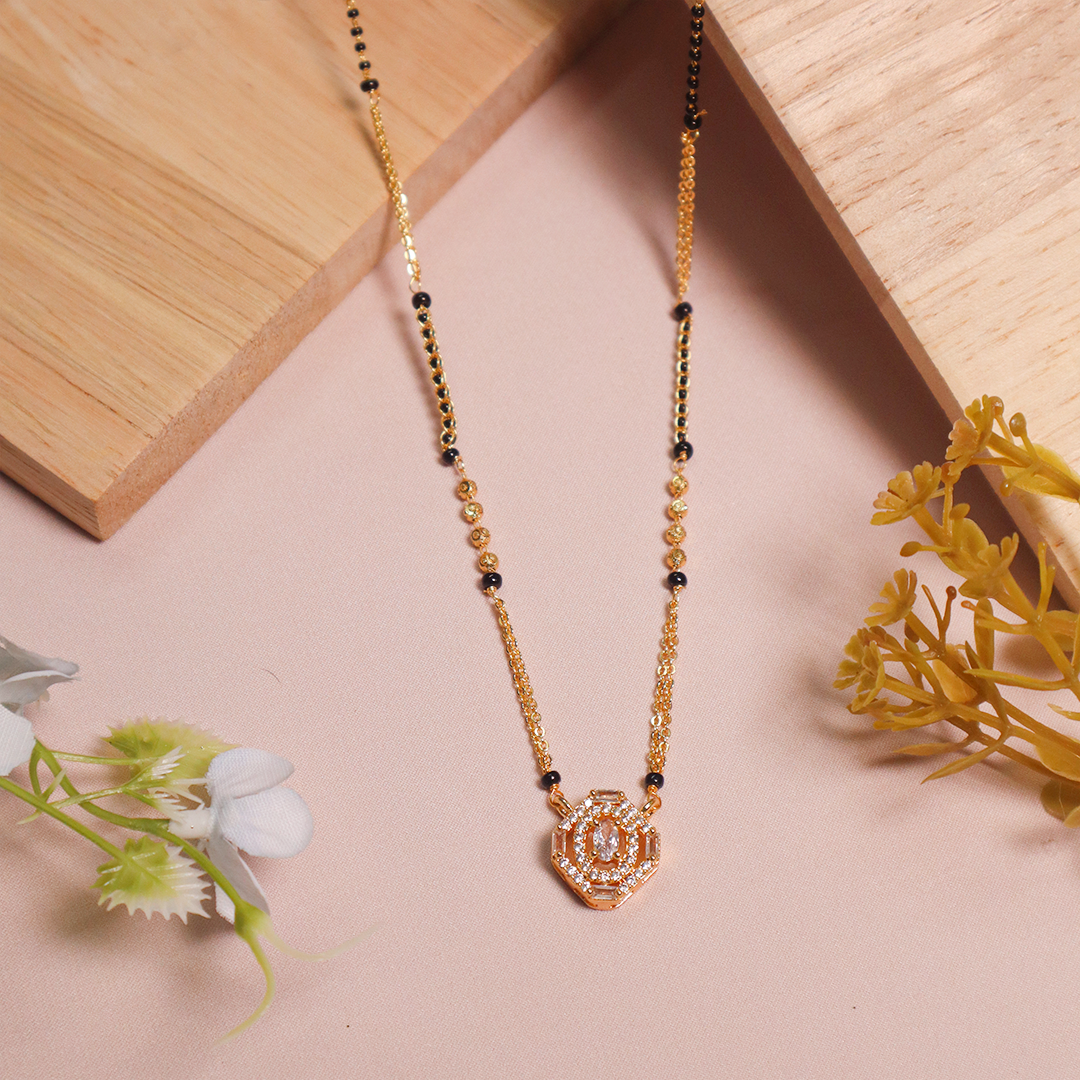 Gold Plated Dual Oval American Diamond Manglasutra