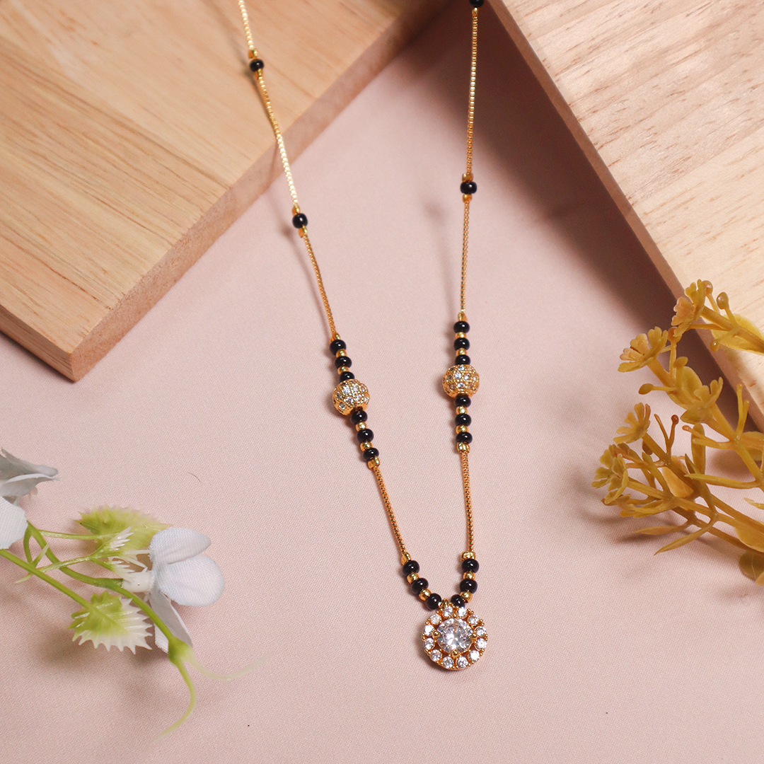 Gold Plated American Diamond Circle Manglasutra