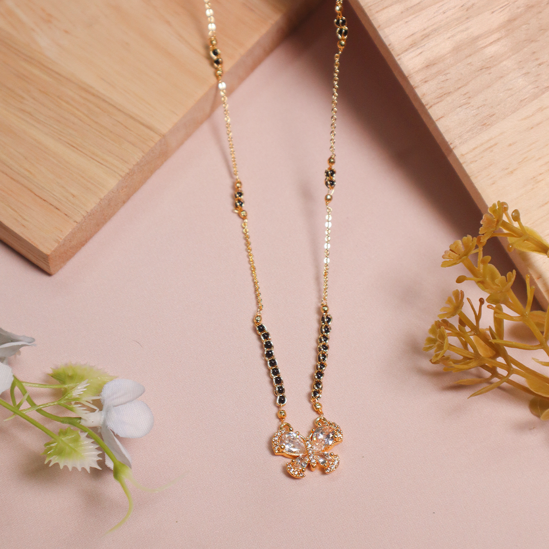 Gold Plated American Diamond Burtterfly Manglasutra